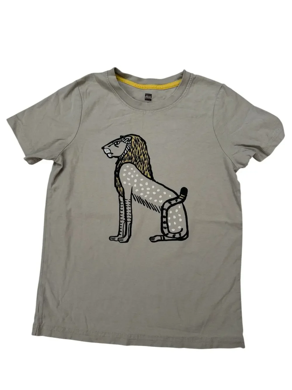 TEA COLLECTION Regal Lion Tee Size 10 Kids Short Sleeve Gray Black 100% Cotton